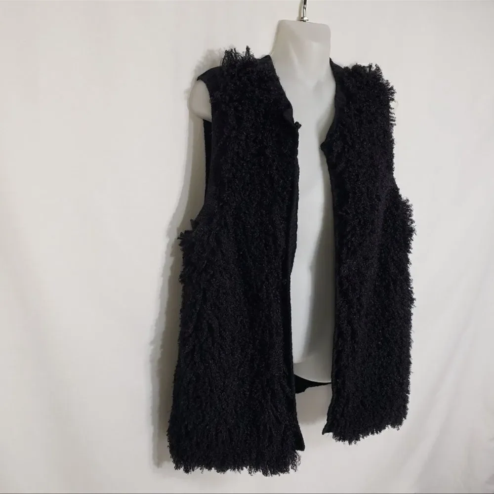 Eyeshadow soft vest Women L Faux Fur Black Open Front Sleeveless whimsigoth cozy